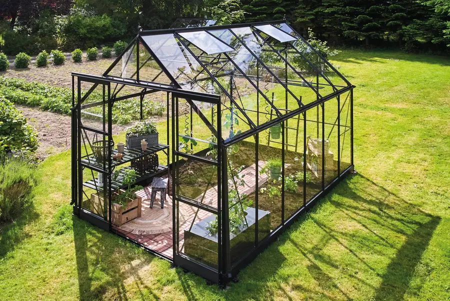 ICON 8 · 9.7 m² (8' x 12') Sort m/3 mm Hærdet Glas